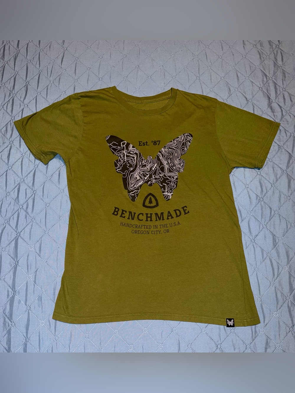 Benchmade Moss Green Topographic Butterfly Graphic Tee Men’s Size-M